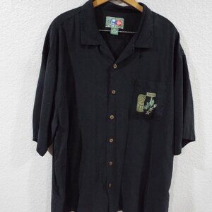 The Hawaiian Hilo Hattie Button Up Black Hawaiian Shirt Tiki Design Men's XL